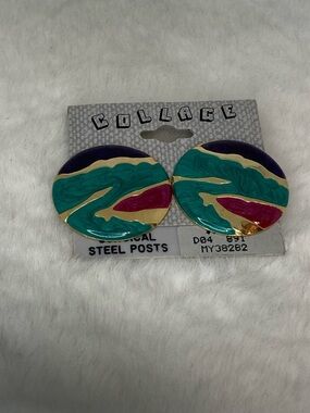 VINTAGE COLLAGE ENAMEL PIERCED EARRINGS
